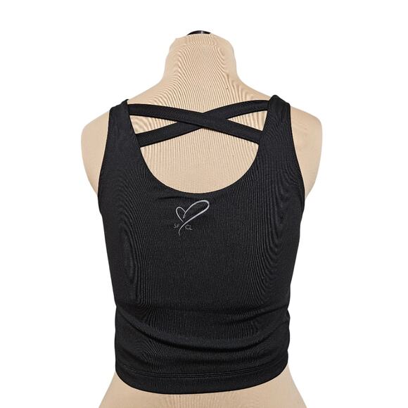 Black Crop Top by City Lights Criss Cross Open Back Sleeveless Large Y2K - Picture 2 of 9